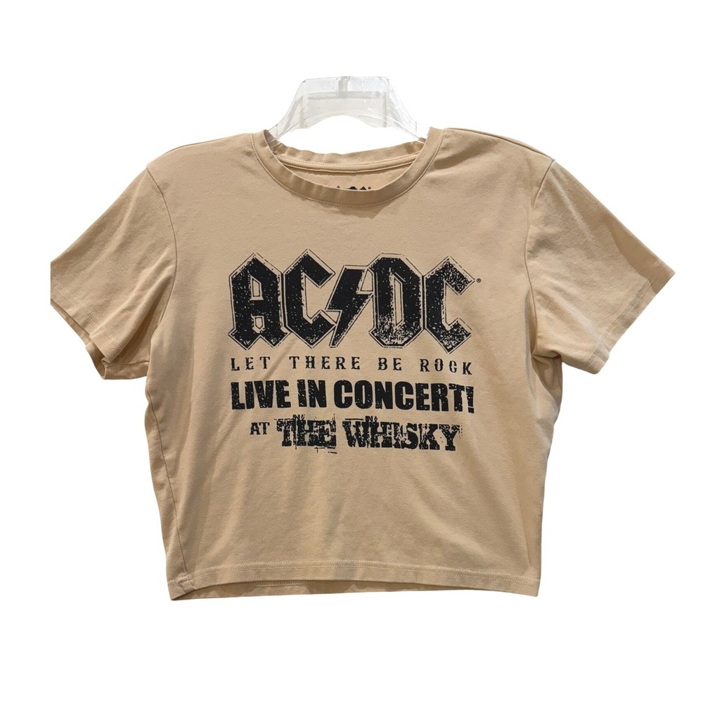 AC/DC Tan Let There Be‎ Rock Live In Concert Graphic Crop Top Tee XL